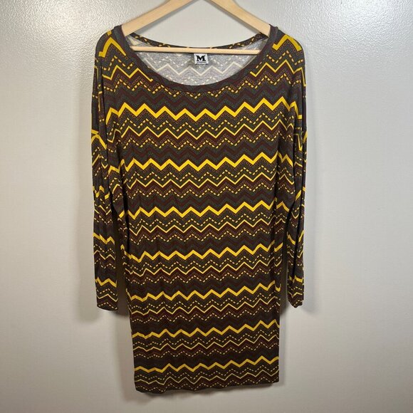 Missoni T-shirt Dress Size Large? Brown Yellow Chevron Stripes Art to Wear Artsy - Picture 1 of 7